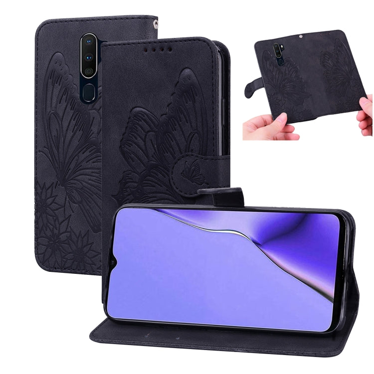 For OPPO A9 (2020) Retro Skin Feel Butterflies Embossing Horizontal Flip Leather Case with Holder & Card Slots & Wallet