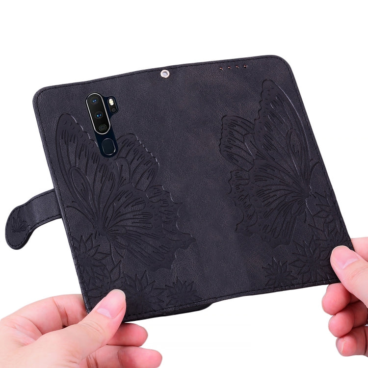 For OPPO A9 (2020) Retro Skin Feel Butterflies Embossing Horizontal Flip Leather Case with Holder & Card Slots & Wallet