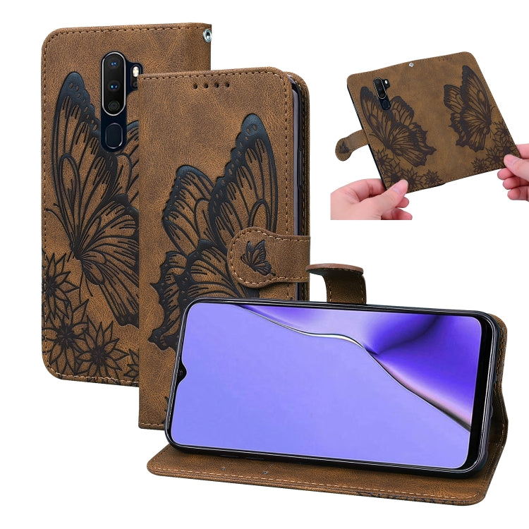 For OPPO A9 (2020) Retro Skin Feel Butterflies Embossing Horizontal Flip Leather Case with Holder & Card Slots & Wallet