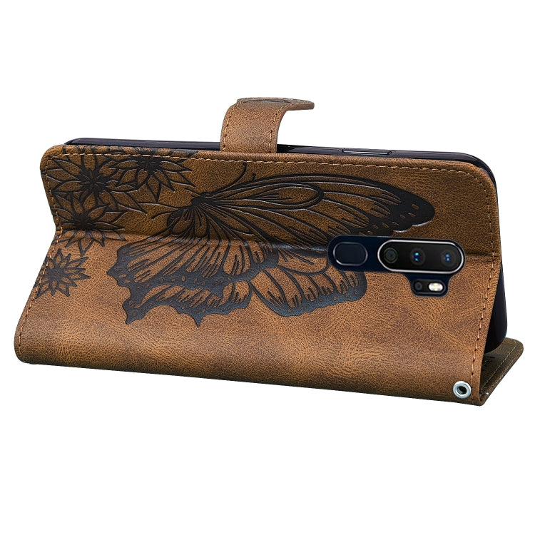 For OPPO A9 (2020) Retro Skin Feel Butterflies Embossing Horizontal Flip Leather Case with Holder & Card Slots & Wallet