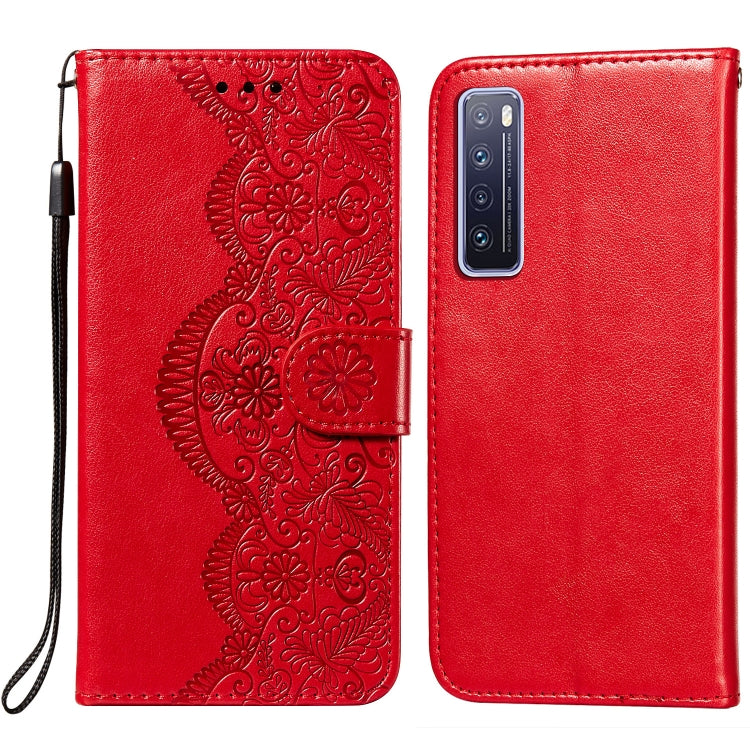 For Huawei nova 7 5G Flower Vine Embossing Pattern Horizontal Flip Leather Case with Card Slot & Holder & Wallet & Lanyard