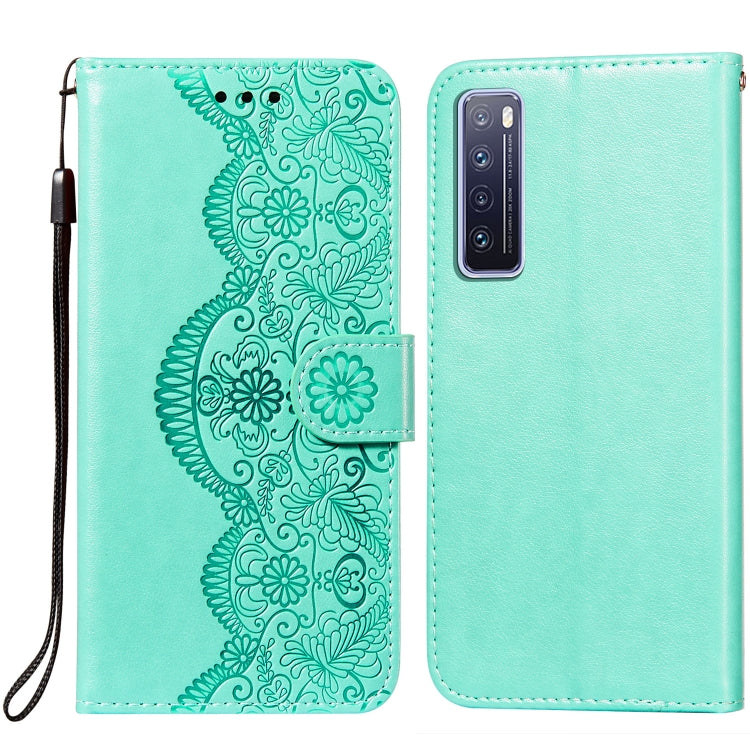 For Huawei nova 7 5G Flower Vine Embossing Pattern Horizontal Flip Leather Case with Card Slot & Holder & Wallet & Lanyard