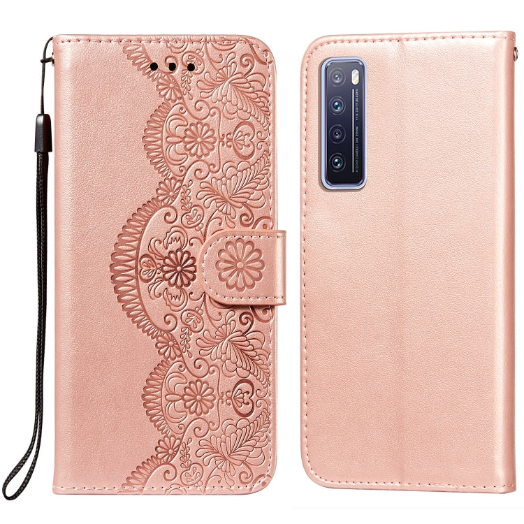For Huawei nova 7 5G Flower Vine Embossing Pattern Horizontal Flip Leather Case with Card Slot & Holder & Wallet & Lanyard