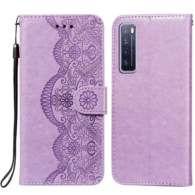 For Huawei nova 7 5G Flower Vine Embossing Pattern Horizontal Flip Leather Case with Card Slot & Holder & Wallet & Lanyard