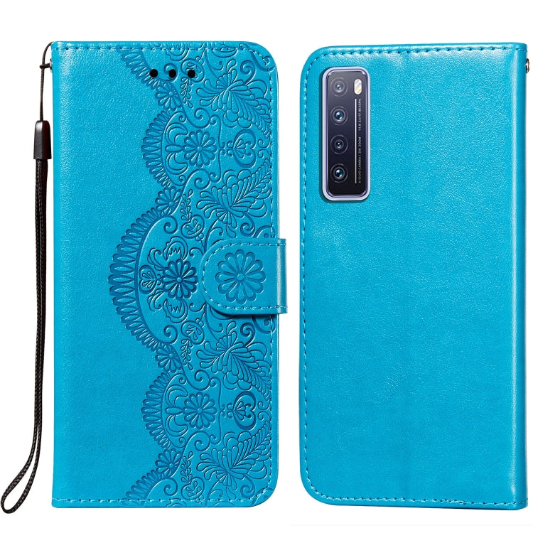 For Huawei nova 7 5G Flower Vine Embossing Pattern Horizontal Flip Leather Case with Card Slot & Holder & Wallet & Lanyard