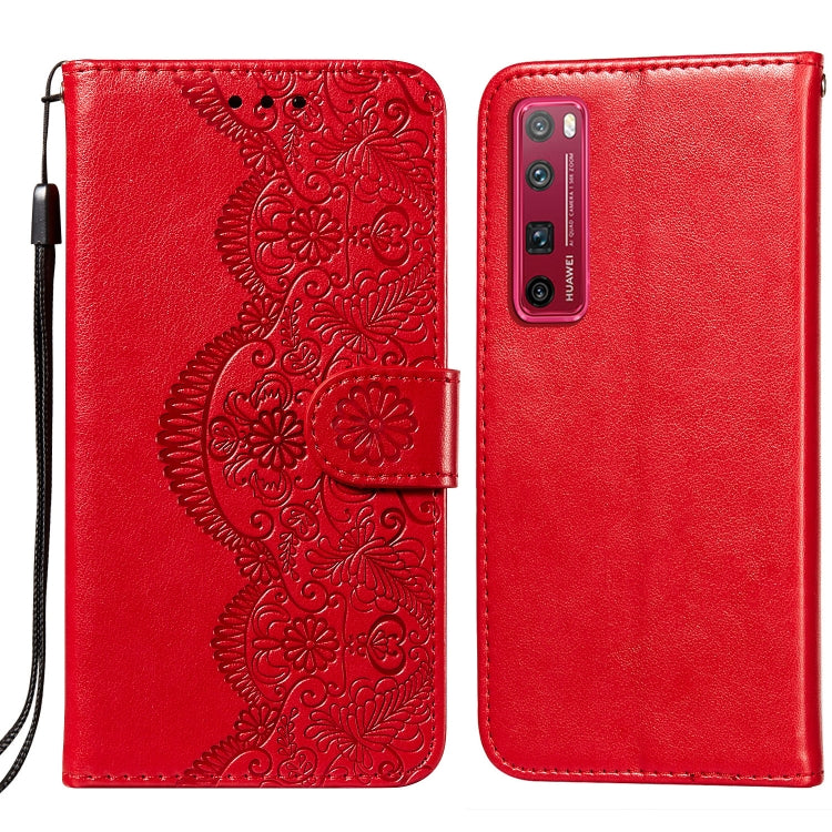 For Huawei nova 7 Pro 5G Flower Vine Embossing Pattern Horizontal Flip Leather Case with Card Slot & Holder & Wallet & Lanyard