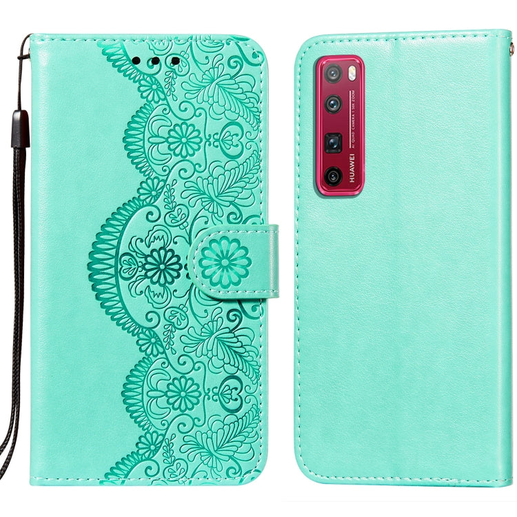 For Huawei nova 7 Pro 5G Flower Vine Embossing Pattern Horizontal Flip Leather Case with Card Slot & Holder & Wallet & Lanyard