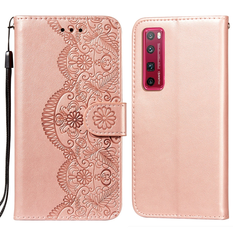 For Huawei nova 7 Pro 5G Flower Vine Embossing Pattern Horizontal Flip Leather Case with Card Slot & Holder & Wallet & Lanyard