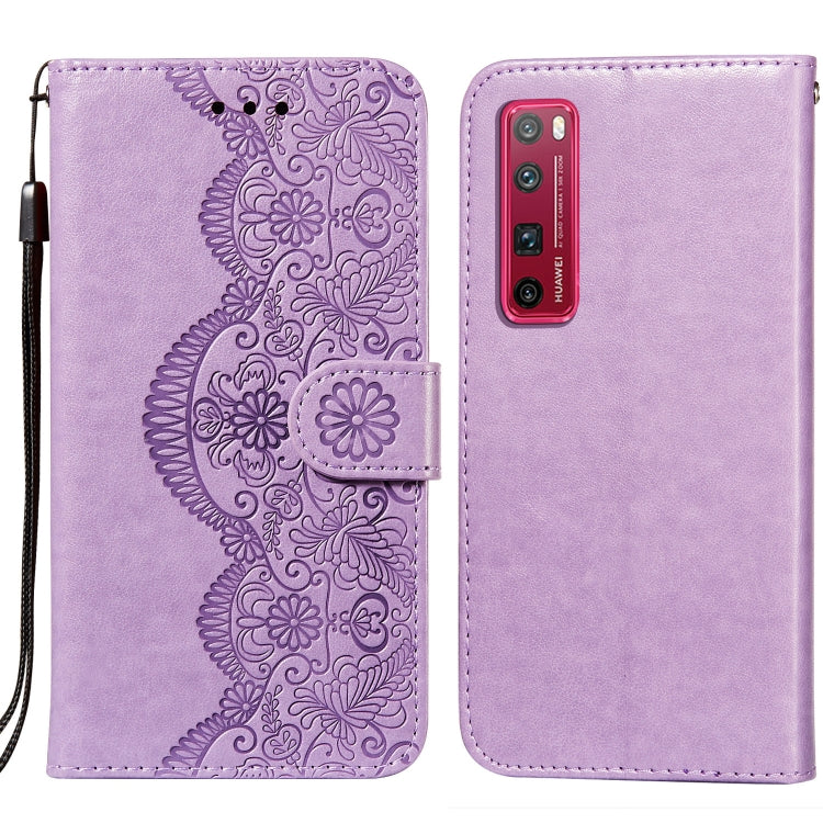 For Huawei nova 7 Pro 5G Flower Vine Embossing Pattern Horizontal Flip Leather Case with Card Slot & Holder & Wallet & Lanyard