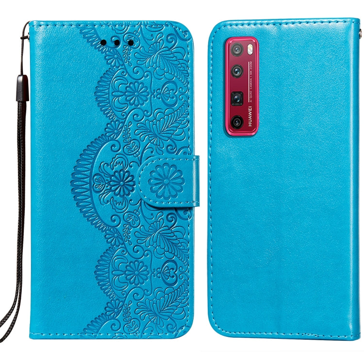 For Huawei nova 7 Pro 5G Flower Vine Embossing Pattern Horizontal Flip Leather Case with Card Slot & Holder & Wallet & Lanyard