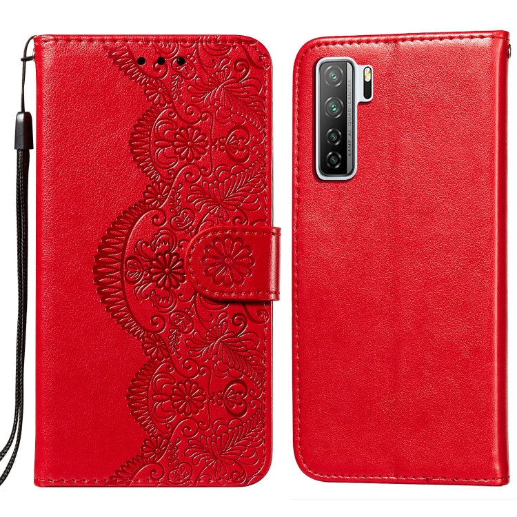For Huawei nova 7 SE Flower Vine Embossing Pattern Horizontal Flip Leather Case with Card Slot & Holder & Wallet & Lanyard