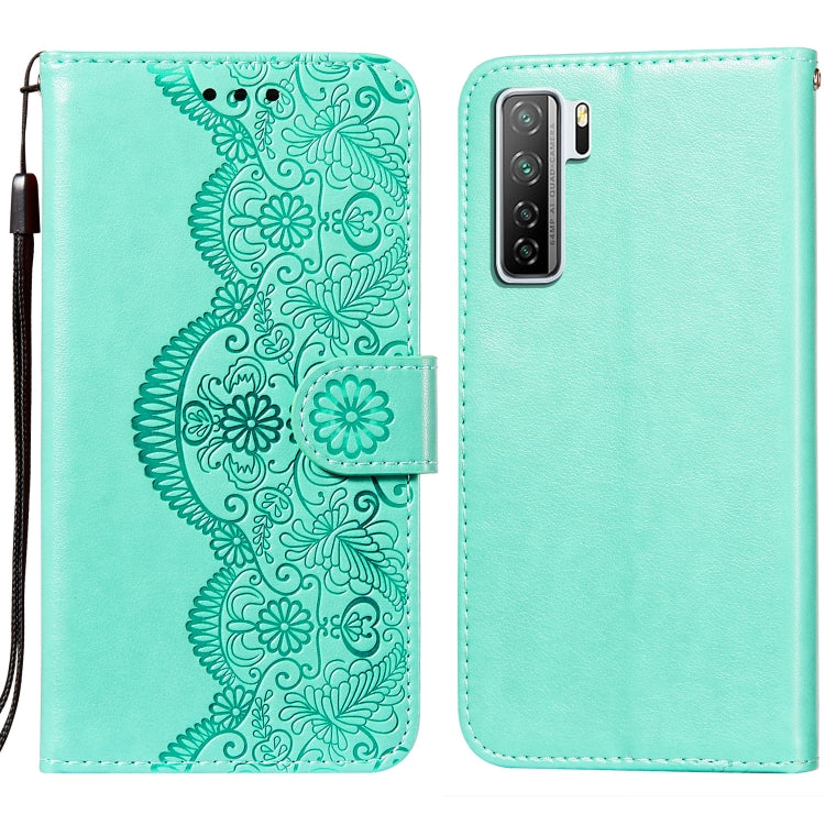 For Huawei nova 7 SE Flower Vine Embossing Pattern Horizontal Flip Leather Case with Card Slot & Holder & Wallet & Lanyard