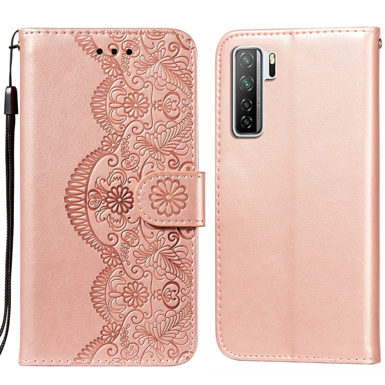 For Huawei nova 7 SE Flower Vine Embossing Pattern Horizontal Flip Leather Case with Card Slot & Holder & Wallet & Lanyard