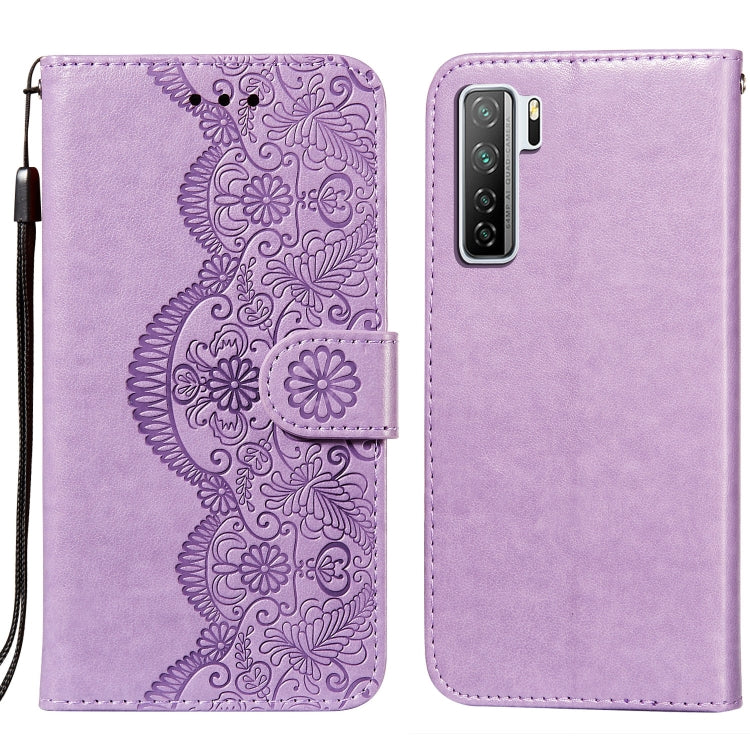 For Huawei nova 7 SE Flower Vine Embossing Pattern Horizontal Flip Leather Case with Card Slot & Holder & Wallet & Lanyard
