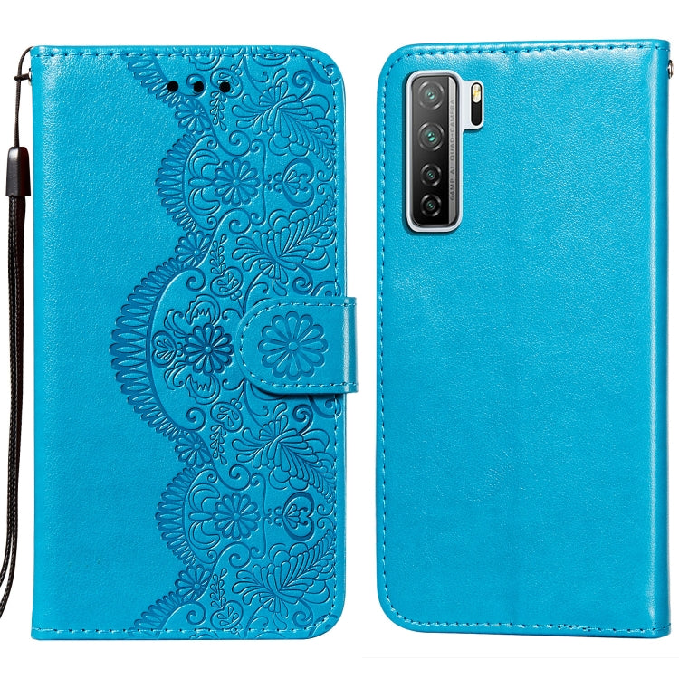 For Huawei nova 7 SE Flower Vine Embossing Pattern Horizontal Flip Leather Case with Card Slot & Holder & Wallet & Lanyard