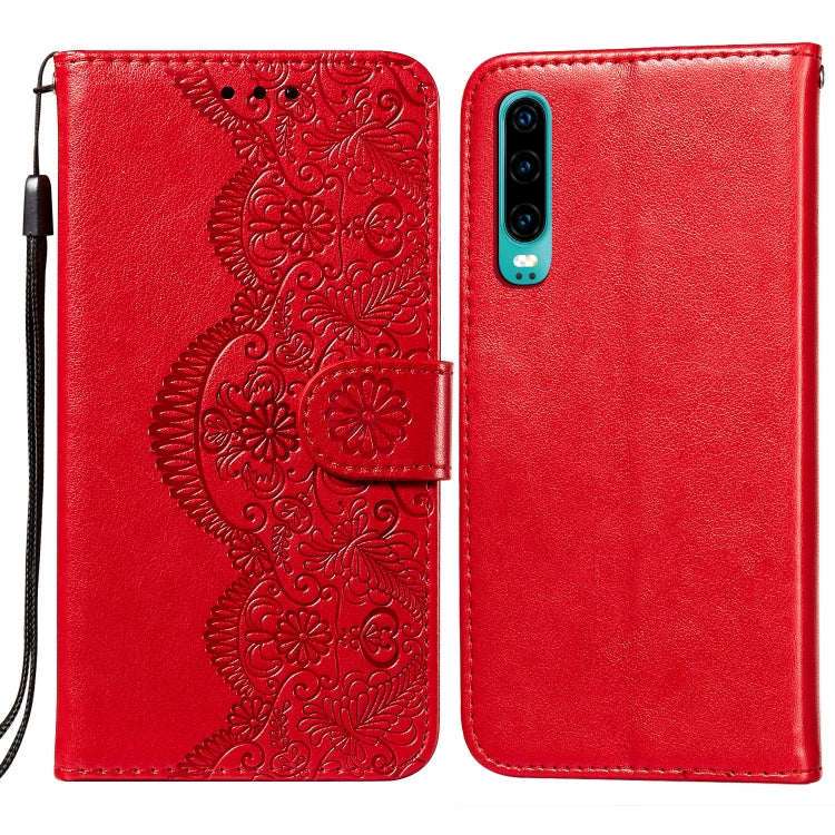 For Huawei P30 Flower Vine Embossing Pattern Horizontal Flip Leather Case with Card Slot & Holder & Wallet & Lanyard