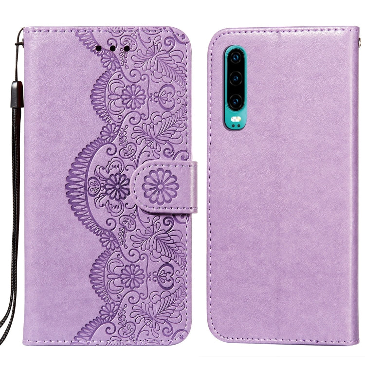 For Huawei P30 Flower Vine Embossing Pattern Horizontal Flip Leather Case with Card Slot & Holder & Wallet & Lanyard