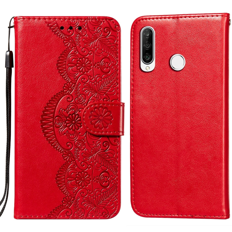 For Huawei P30 Lite / nova 4e Flower Vine Embossing Pattern Horizontal Flip Leather Case with Card Slot & Holder & Wallet & Lanyard