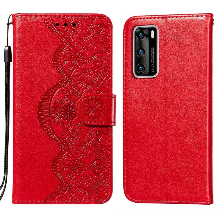 For Huawei P40 Flower Vine Embossing Pattern Horizontal Flip Leather Case with Card Slot & Holder & Wallet & Lanyard