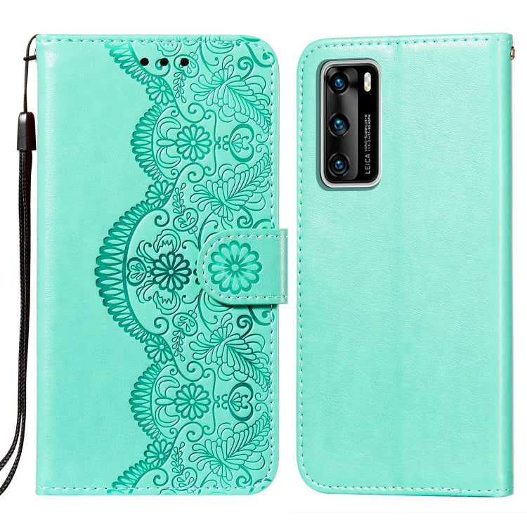 For Huawei P40 Flower Vine Embossing Pattern Horizontal Flip Leather Case with Card Slot & Holder & Wallet & Lanyard