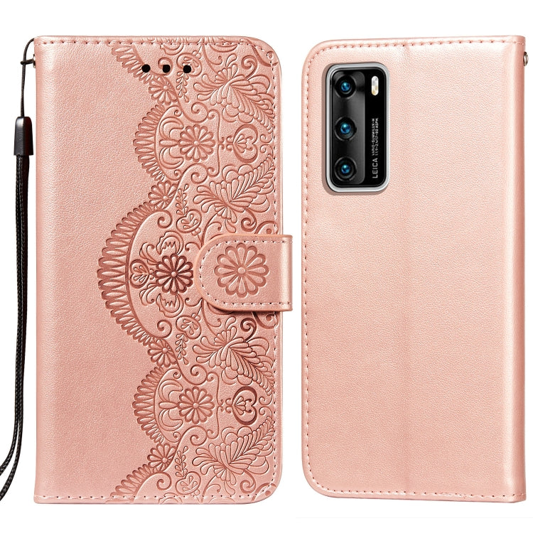 For Huawei P40 Flower Vine Embossing Pattern Horizontal Flip Leather Case with Card Slot & Holder & Wallet & Lanyard