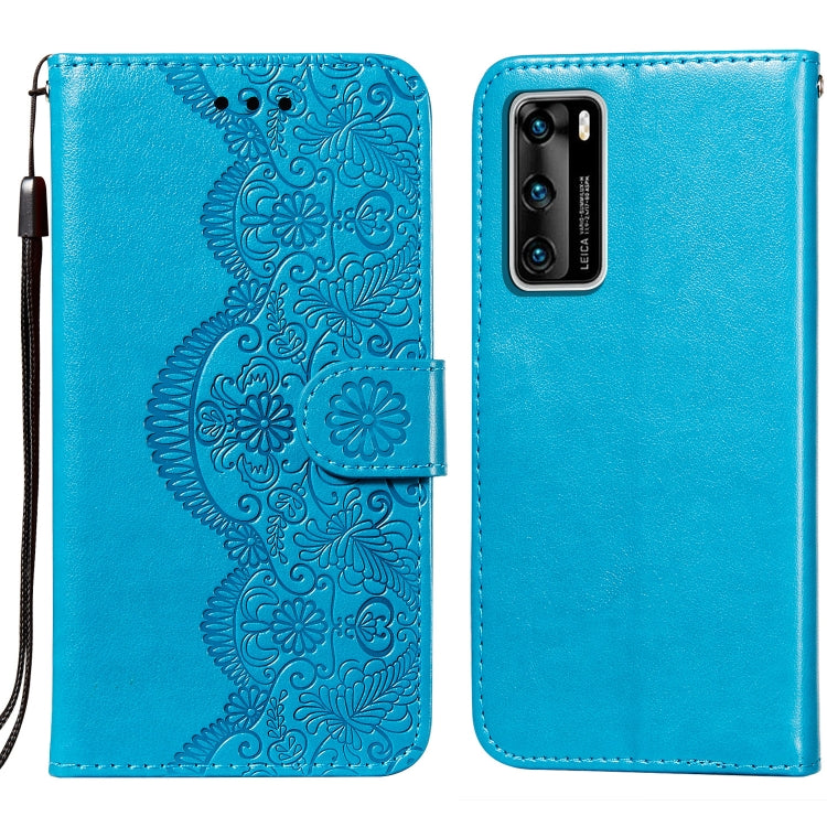 For Huawei P40 Flower Vine Embossing Pattern Horizontal Flip Leather Case with Card Slot & Holder & Wallet & Lanyard