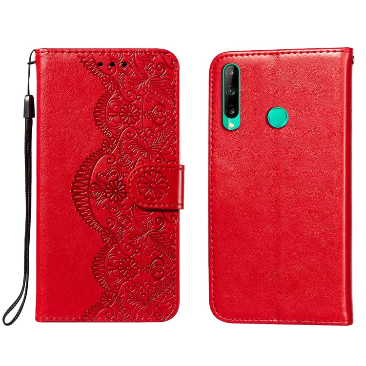 For Huawei P40 Lite E / Y7p Flower Vine Embossing Pattern Horizontal Flip Leather Case with Card Slot & Holder & Wallet & Lanyard