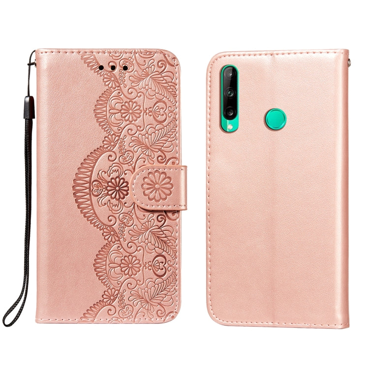 For Huawei P40 Lite E / Y7p Flower Vine Embossing Pattern Horizontal Flip Leather Case with Card Slot & Holder & Wallet & Lanyard