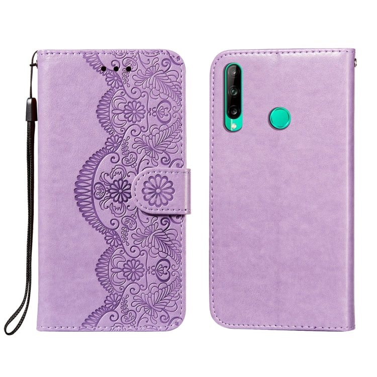 For Huawei P40 Lite E / Y7p Flower Vine Embossing Pattern Horizontal Flip Leather Case with Card Slot & Holder & Wallet & Lanyard