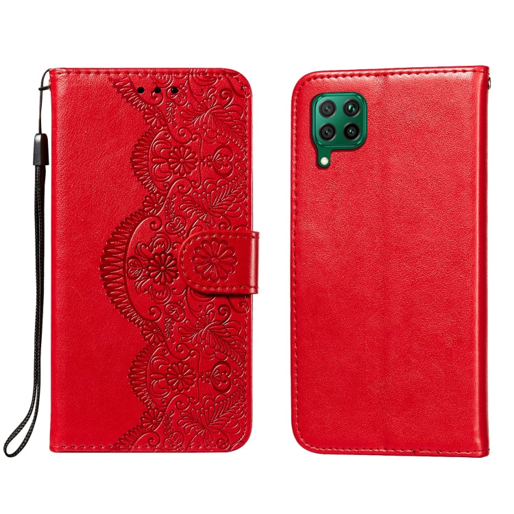 For Huawei P40 Lite / nova 6 SE Flower Vine Embossing Pattern Horizontal Flip Leather Case with Card Slot & Holder & Wallet & Lanyard