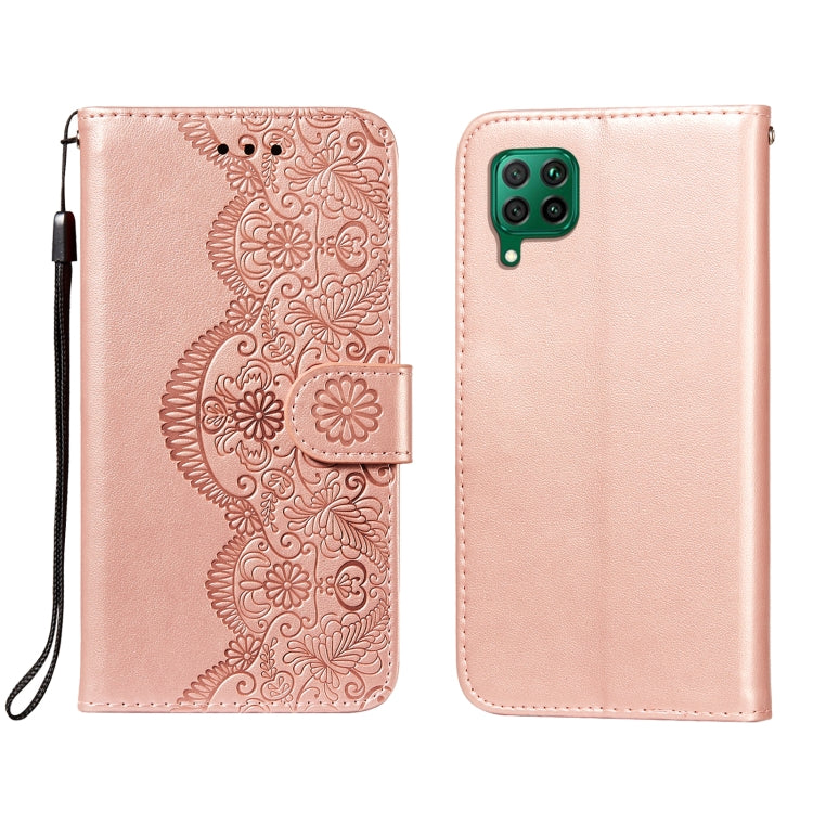 For Huawei P40 Lite / nova 6 SE Flower Vine Embossing Pattern Horizontal Flip Leather Case with Card Slot & Holder & Wallet & Lanyard