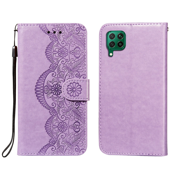 For Huawei P40 Lite / nova 6 SE Flower Vine Embossing Pattern Horizontal Flip Leather Case with Card Slot & Holder & Wallet & Lanyard