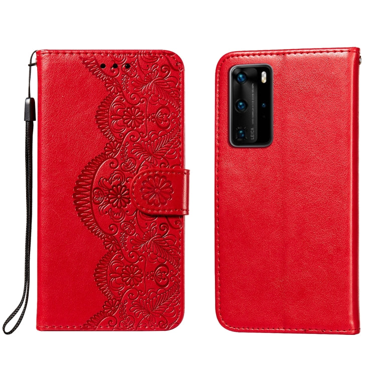 For Huawei P40 Pro Flower Vine Embossing Pattern Horizontal Flip Leather Case with Card Slot & Holder & Wallet & Lanyard