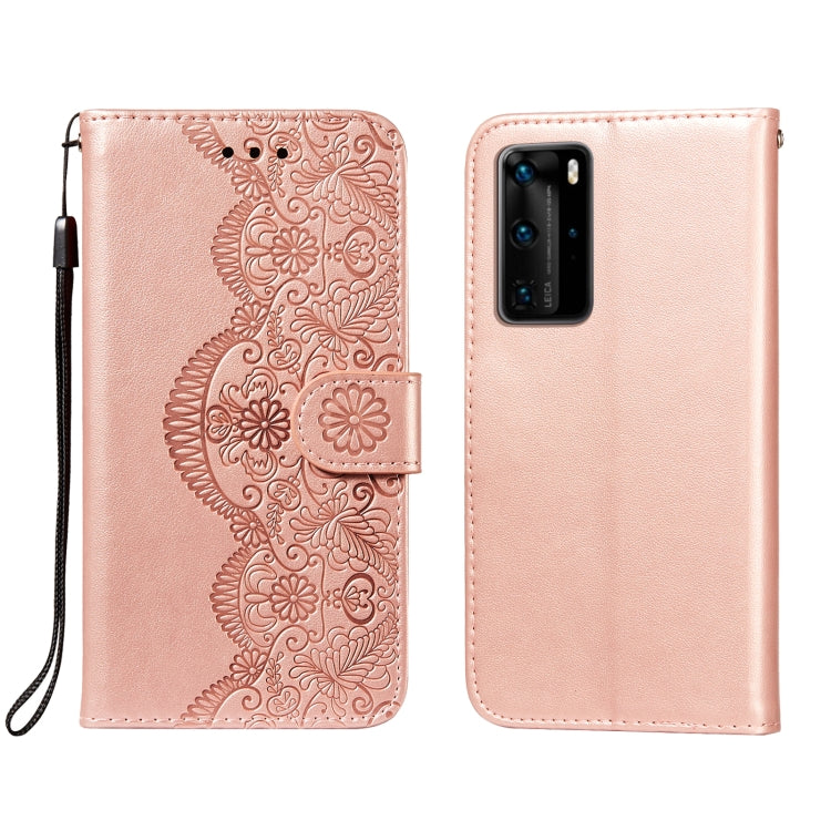 For Huawei P40 Pro Flower Vine Embossing Pattern Horizontal Flip Leather Case with Card Slot & Holder & Wallet & Lanyard