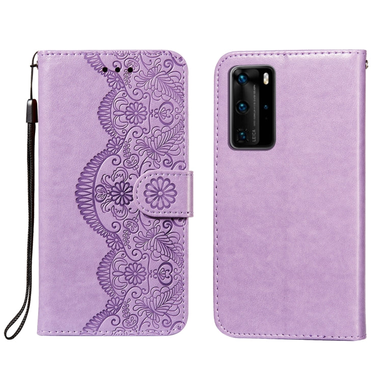 For Huawei P40 Pro Flower Vine Embossing Pattern Horizontal Flip Leather Case with Card Slot & Holder & Wallet & Lanyard