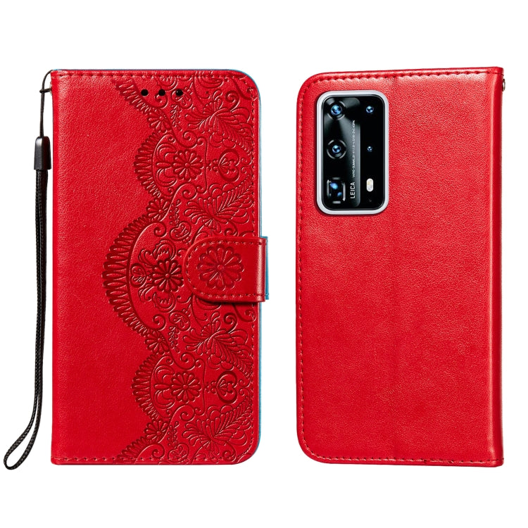 For Huawei P40 Pro+ Flower Vine Embossing Pattern Horizontal Flip Leather Case with Card Slot & Holder & Wallet & Lanyard