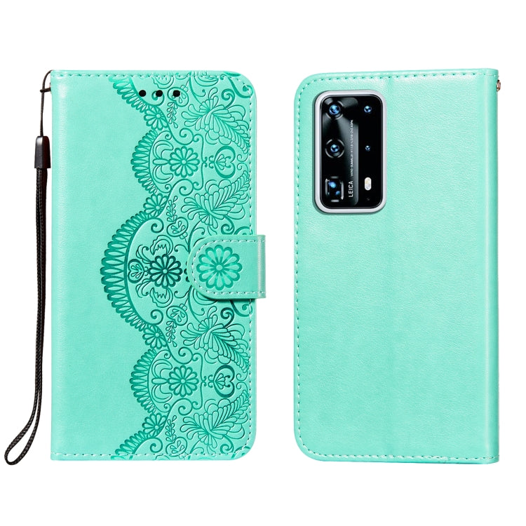For Huawei P40 Pro+ Flower Vine Embossing Pattern Horizontal Flip Leather Case with Card Slot & Holder & Wallet & Lanyard