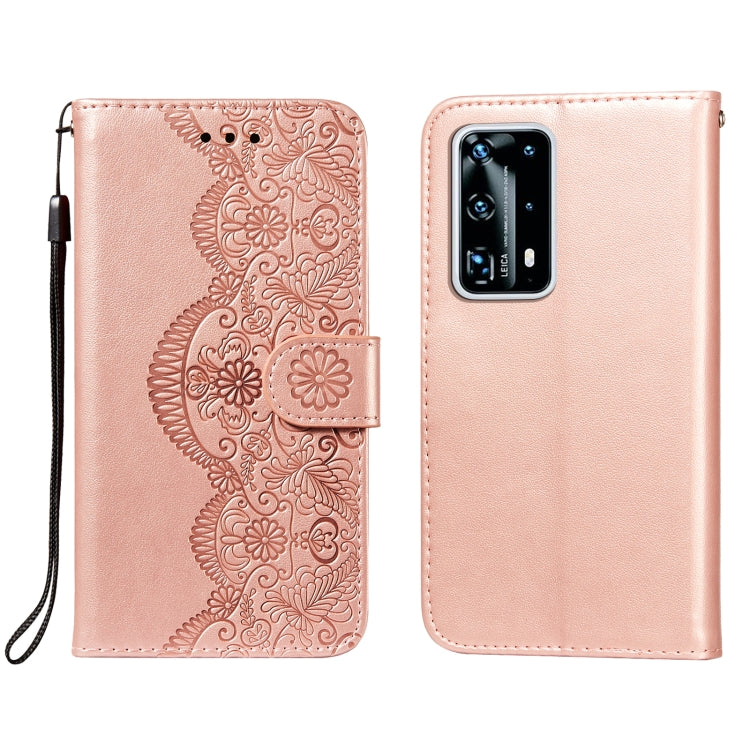 For Huawei P40 Pro+ Flower Vine Embossing Pattern Horizontal Flip Leather Case with Card Slot & Holder & Wallet & Lanyard