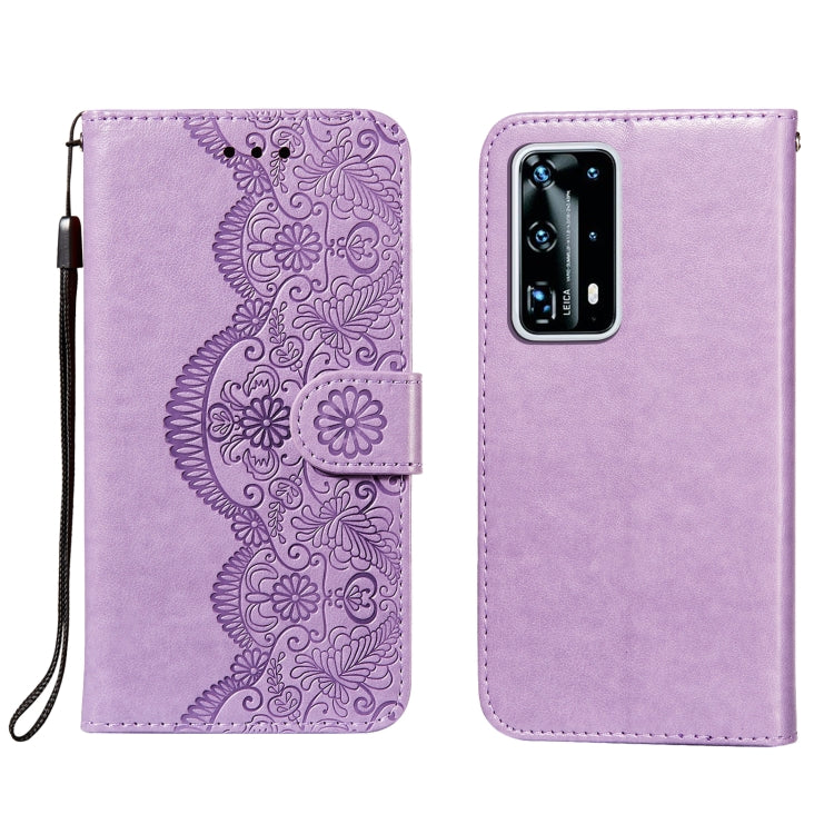 For Huawei P40 Pro+ Flower Vine Embossing Pattern Horizontal Flip Leather Case with Card Slot & Holder & Wallet & Lanyard