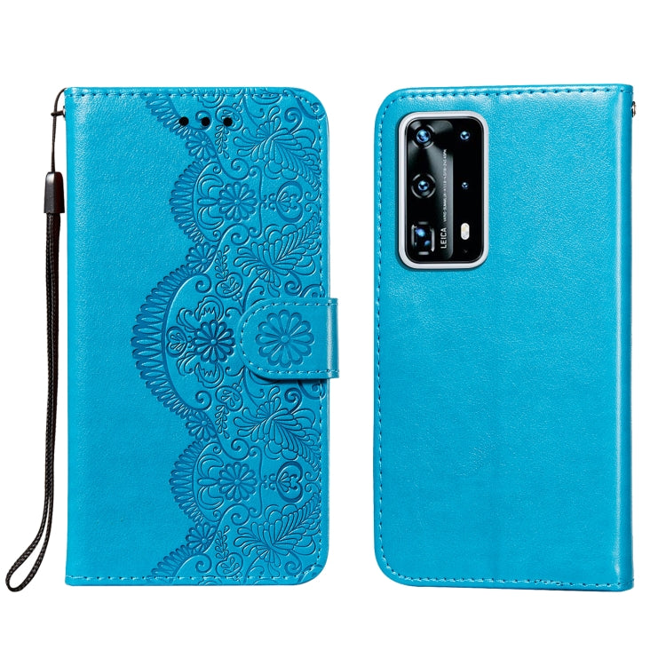 For Huawei P40 Pro+ Flower Vine Embossing Pattern Horizontal Flip Leather Case with Card Slot & Holder & Wallet & Lanyard