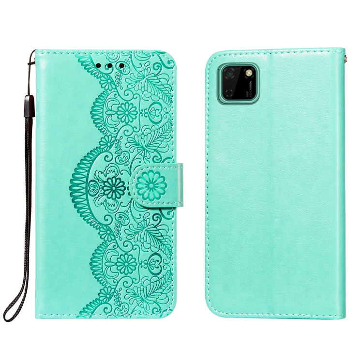 For Huawei Y5p / Honor 9S Flower Vine Embossing Pattern Horizontal Flip Leather Case with Card Slot & Holder & Wallet & Lanyard
