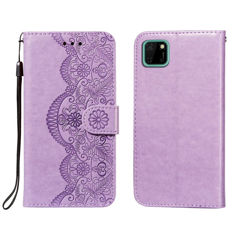 For Huawei Y5p / Honor 9S Flower Vine Embossing Pattern Horizontal Flip Leather Case with Card Slot & Holder & Wallet & Lanyard