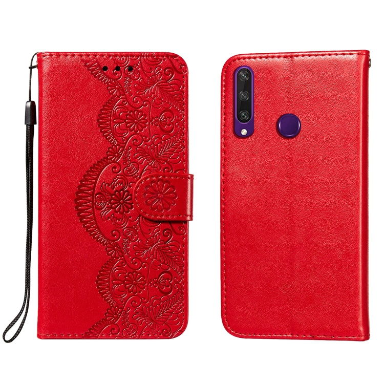 For Huawei Y6p Flower Vine Embossing Pattern Horizontal Flip Leather Case with Card Slot & Holder & Wallet & Lanyard