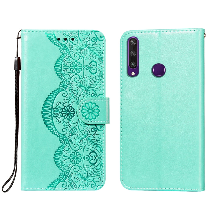 For Huawei Y6p Flower Vine Embossing Pattern Horizontal Flip Leather Case with Card Slot & Holder & Wallet & Lanyard