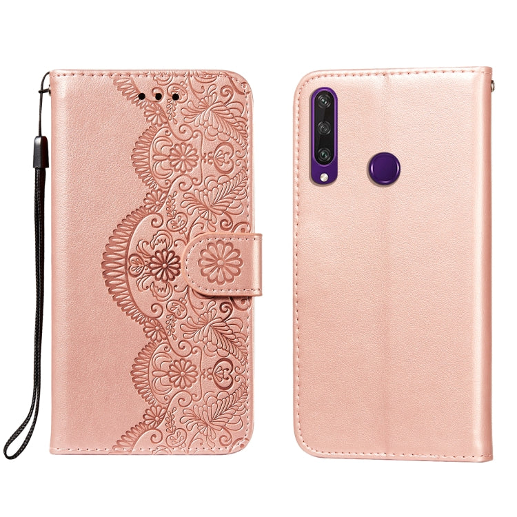 For Huawei Y6p Flower Vine Embossing Pattern Horizontal Flip Leather Case with Card Slot & Holder & Wallet & Lanyard