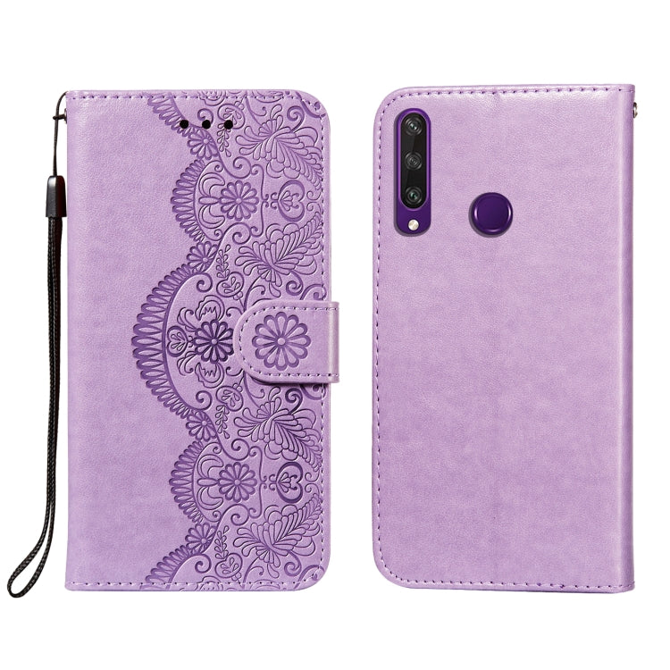 For Huawei Y6p Flower Vine Embossing Pattern Horizontal Flip Leather Case with Card Slot & Holder & Wallet & Lanyard