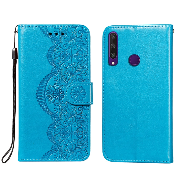 For Huawei Y6p Flower Vine Embossing Pattern Horizontal Flip Leather Case with Card Slot & Holder & Wallet & Lanyard