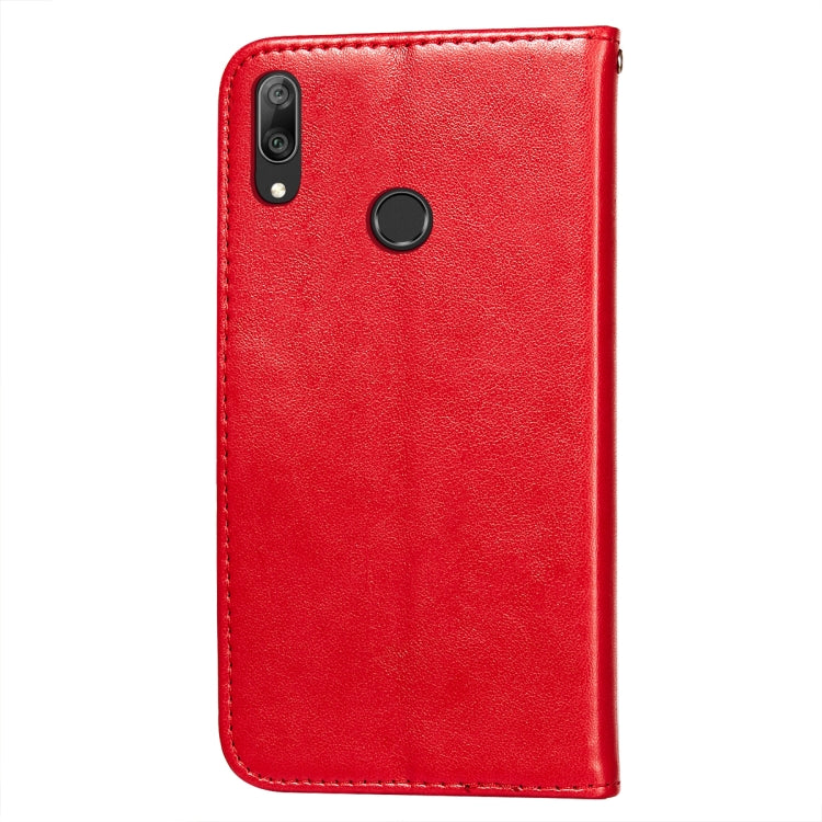 For Huawei Y7 (2019) Flower Vine Embossing Pattern Horizontal Flip Leather Case with Card Slot & Holder & Wallet & Lanyard