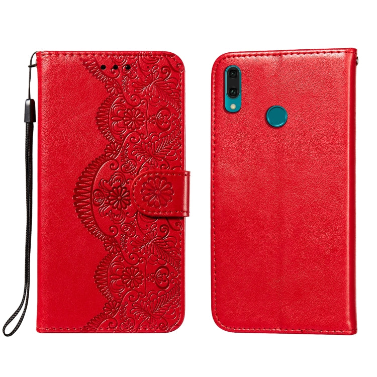 For Huawei Y9 (2019) Flower Vine Embossing Pattern Horizontal Flip Leather Case with Card Slot & Holder & Wallet & Lanyard