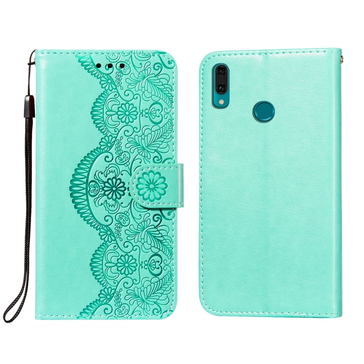 For Huawei Y9 (2019) Flower Vine Embossing Pattern Horizontal Flip Leather Case with Card Slot & Holder & Wallet & Lanyard